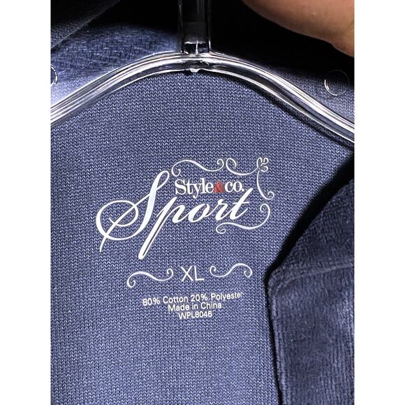 Style & Co Sport Blue Full Zip Velour Track Jacket Hoodie Womens XL Stretch - Picture 6 of 9